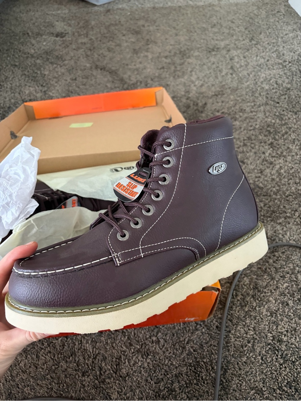Lugz Men’s Dark Brown Moc Toe Chukka Boot with Cream Sole